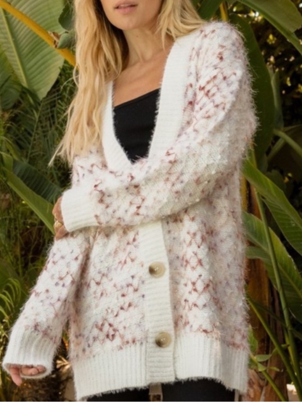 White and Pink Eyelash Cardigan
